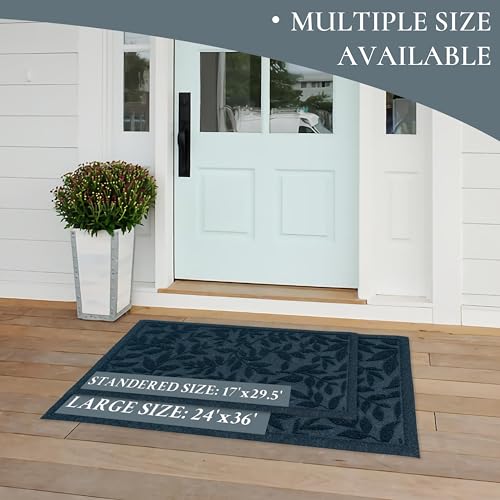 Blue Leaves Outdoor Indoor Entrance Doormats (Leaves-blue / 1'5" x 2'6" (Rectangular))