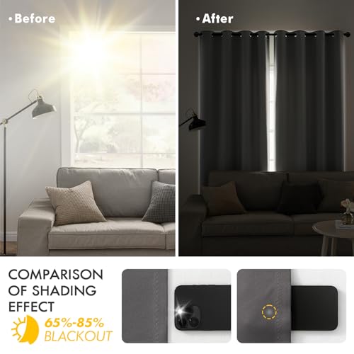 Grey Blackout Bedroom Curtains Drapes 84 Inch Long 52"x84" (Grey / 52"W x 84"L (Pack of 2))