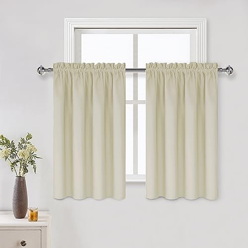 Short Blackout Curtains 42 x 36 Inch for Kitchen RV Bunk Light Beige (Light Beige / 42"W x 36"L (Pack of 2))