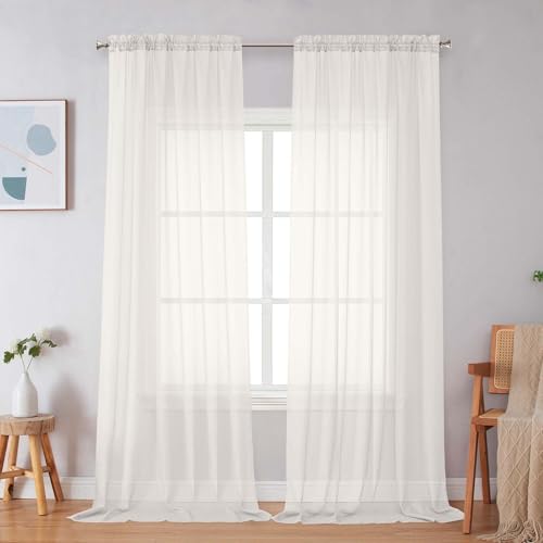 Ivory Sheer Curtains 96 Inches Long (Ivory / 59"W x 96"L (Pack of 2))