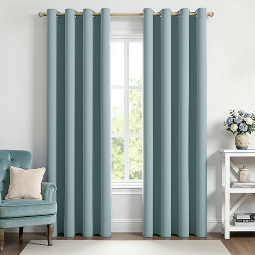 Slate Blue Blackout Bedroom Curtains Drapes 84 Inch Long 52"x84" (Slate Blue / 52"W x 84"L (Pack of 2))