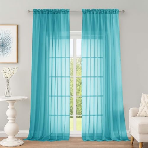 Turquoise Sheer Curtains 96 Inches 2 Panels for Living Room 59" Wide (Turquoise / 59"W x 96"L (Pack of 2))