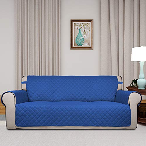 Reversible Quilted Sofa Cover Dog Couch Covers for Sofa (Large / Classic Blue/Ivory)