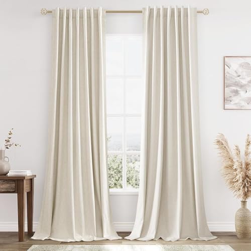 100% Blackout Linen Curtains 84 Inch Length 2 Panels Set for Living Room Bedroom Back Tab Thermal Insulated Black Out Drapes Room Darkening Farmhouse Style for Bedroom Window Curtains 52x84 (Linen / 52"W x 84"L (Pack of 2))