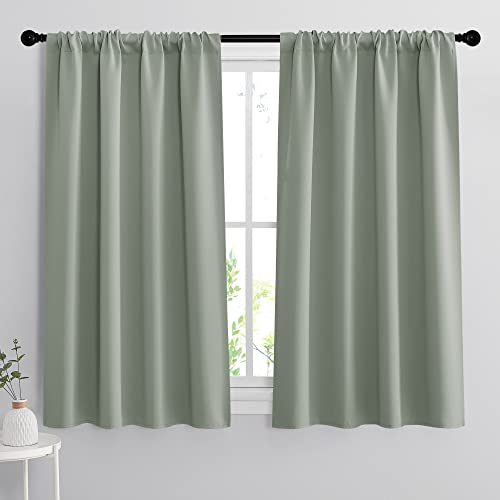 Small Window Curtains 45 inches Length for Kitchen Cafe Bathroom (Grayish Green / 42"W x 45"L (Pack of 2))