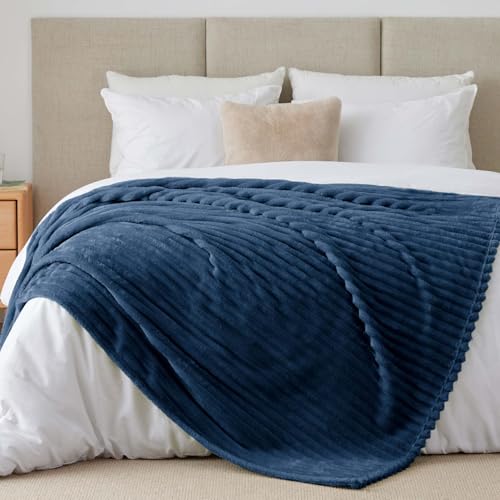 Ribbed Full Size Blanket for Bed (Navy / Full(84"x90"))