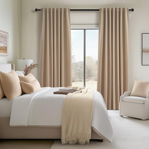 Blackout Linen Blend Curtains 84 inch Long 2 Panels (Tan / 52"W x 84"L (Pack of 2))
