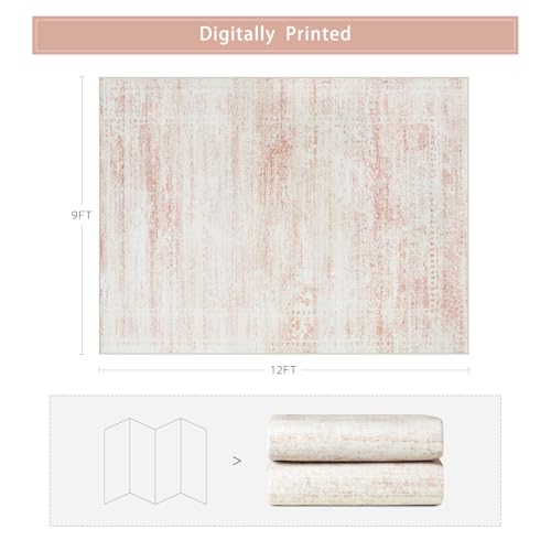 Pink Washable Rugs 9x12 Area Rugs for Living Room (9' x 12' (Rectangular) / Pink-white)