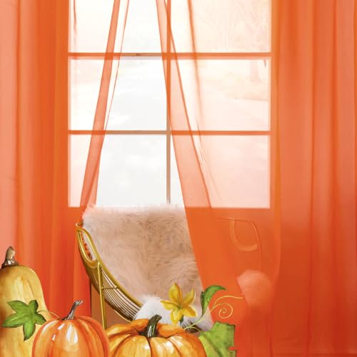 Sheer Voile Window Treatment Rod Pocket Curtain Panels for Kitchen Bedroom Living Room Drapes Sunlight Filtering Privacy Semi Home Decor Assorted (Burnt Orange / 52"W x 63"L (Pack of 2))