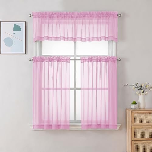 Sheer Pink Tier Curtains 24 Inch Length (Pink / 42"W x 24"L (Pack of 2))