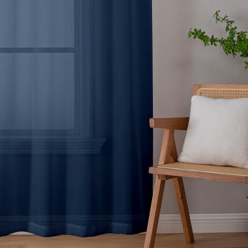 Long Navy Blue Sheer Curtains 96 inches Long for Living Room (40"W x 96"L (Pack of 2) / Navy Blue)
