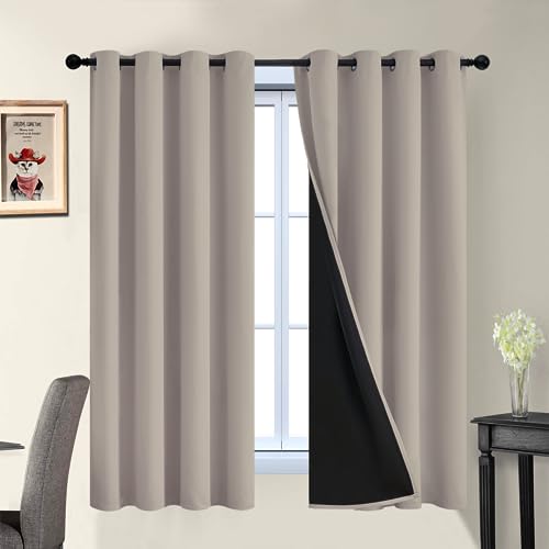 Natural Blackout Curtains 63 Inches Long for Bedroom 52" Wide 2 PCS (52"W x 63"L (Pack of 2) / Natural)