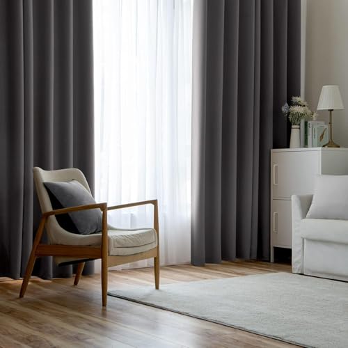 Grey Blackout Bedroom Curtains Drapes 96 Inch Long 52"x96" (Grey / 52"W x 96"L (Pack of 2))