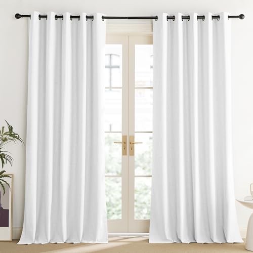 100% Absolutely Blackout Linen Curtains with Thermal Insulated Liner (62"W x 102"L (Pack of 2) / Greyish White)