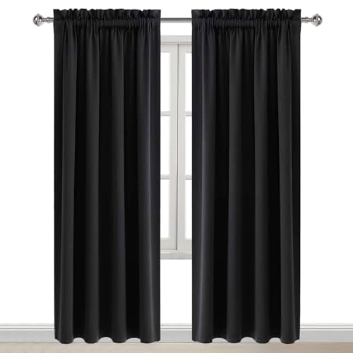 Blackout Curtains for Bedroom Living Room 52 x 84 Inch Long Black (Black / 52"W x 84"L (Pack of 2))