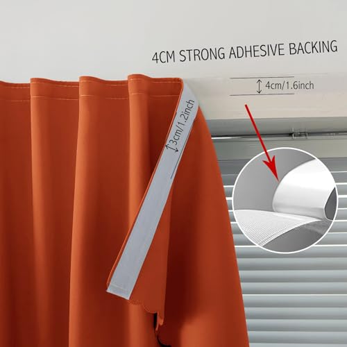 Self Adhesive Curtains Portable Blackout Curtain Simple and Easy to Install Bedroom Window Thermal Lnsulated Kitchen Room Darkening Black Small Drapes (47"W x 96"L (Pack of 1) / Orange)