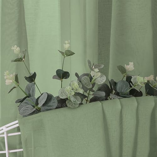 Sheer Curtain Linen Textured Bedroom Curtains Sheer Light Filtering Rod Pocket Voile Curtain for Living Room (54"W x 95"L (Pack of 2) / Sage Green)