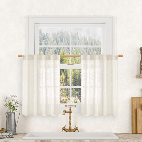 Semi Sheer Cream Linen Curtains 36 Inch Length 2 Panels 34x36 Inch (Cream / 34"W x 36"L (Pack of 2))