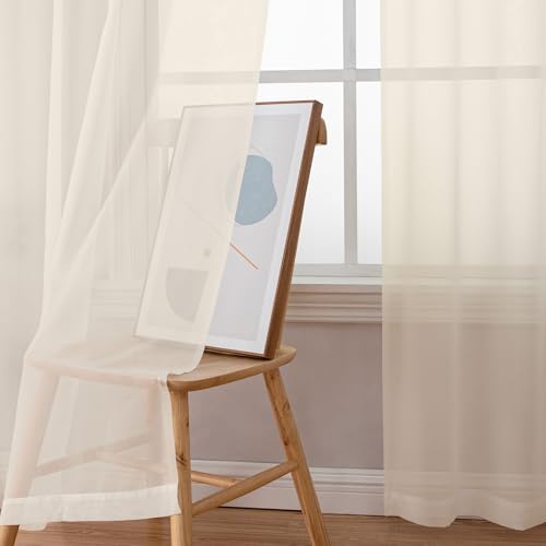 Cream Sheer Curtains 78 Inches Long 2 Panels Set for Living Room (Cream / 42"W x 78"L (Pack of 2))