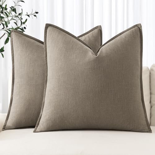 Decorative Linen Euro Sham Pillow Covers 24x24 Inch Tan Taupe (Tan Taupe / 24" x 24" (Pack of 2))
