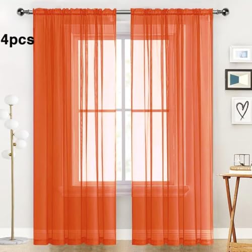 Burnt Orange Sheer Curtains 4 Panels Rod Pocket Semi (Burnt Orange / 52"W x 45"L (Pack of 4))