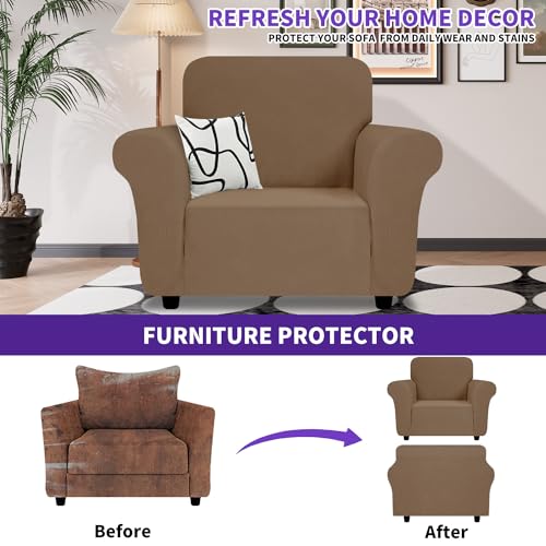 Chair Cover with Arms (- Light Coffee / Small (30"-47"))