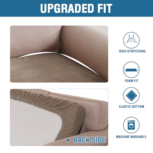 Velvet Stretch Individual Couch Cushion Cover Plush Cushion Slipcover for Loveseat Sofa Cushion Furniture Protector Seat Cushion Sofa Cover (Mocha / 1 Cushion Sofa)