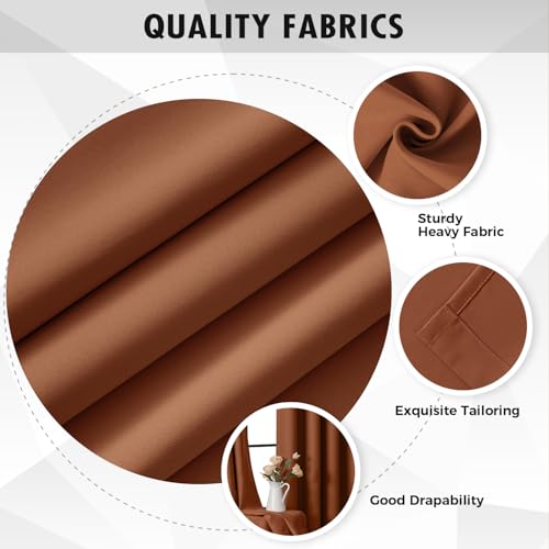 Terracotta Blackout Bedroom Curtains Drapes 96 Inch Long 52"x96" (Terracotta / 52"W x 96"L (Pack of 2))