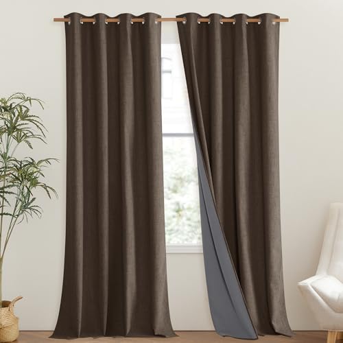 Coffee Vintage Linen 100% Blackout Curtains for Living Room (52"W x 120"L (Pack of 2) / Coffee)