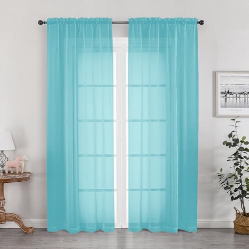 Aqua Sheer Curtains for Bedroom Living Room 72 Inches Long 2 Panels Set (Aqua / 42"W x 72"L (Pack of 2))