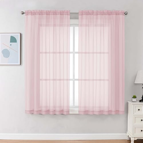 Blush Pink Sheer Curtains 63 Inches Long 2 Panels (Blush Pink / 59"W x 63"L (Pack of 2))