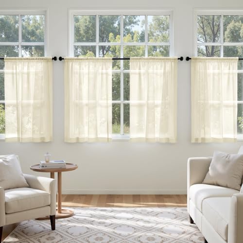 Light Cream Sheer Curtains 63 Inches Long 4 Panels 42 x 63 Inches (42"W x 63"L (Pack of 4) / Light Cream)