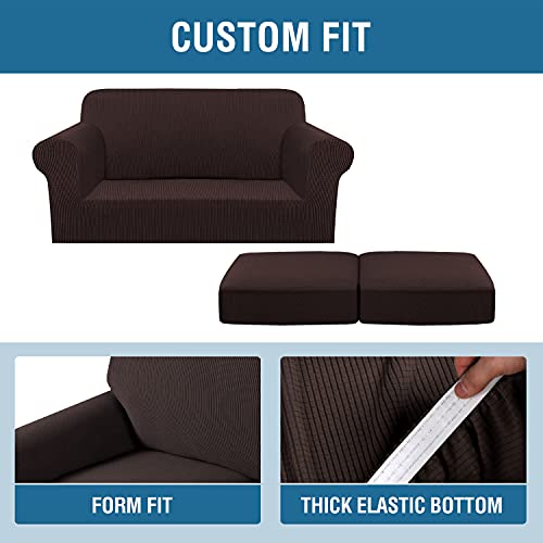 3 Piece Stretch Sofa Covers for 2 Cushion Loveseat Couch Covers for Living Room Sofa Slipcovers (Medium / Chocolate)