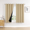 100% Blackout Curtains for Bedroom 2 Panels Set with Black Liner (52"W x 45"L (Pack of 2) / Beige)