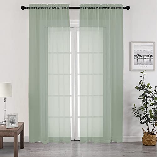 Living Room Sheer Curtains 96 Length 2 Panels Set for French Door (Sage Green / 42"W x 96"L (Pack of 2))