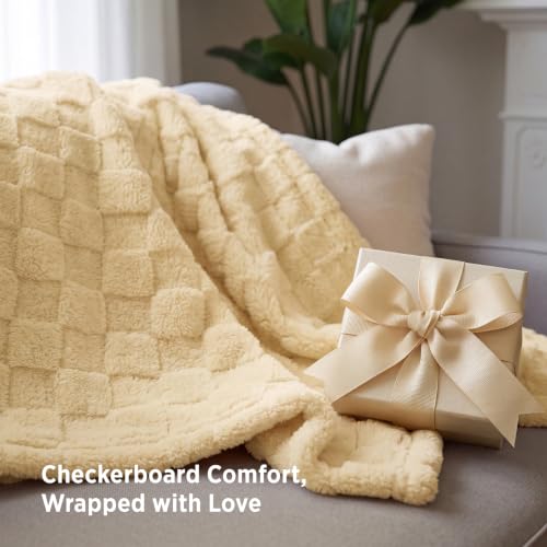 Checkered Soft Cozy Throw Blanket for Couch (Light Yellow / Throw (50" X 60"))
