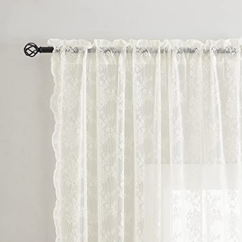 Vintage Lace Curtains 63 Inches Length (Ivory / 52"W x 63"L (Pack of 2))
