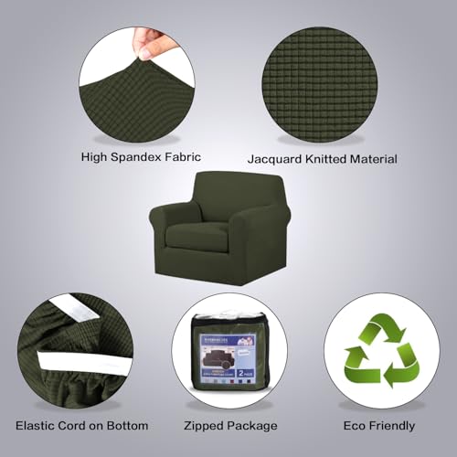 2 Piece Couch Cover Stretch Stylish Chair Cover Furniture Cover (Small / Olive)