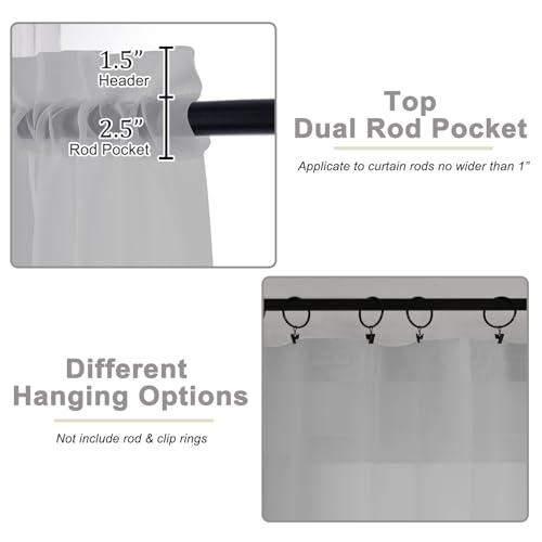 Kitchen Curtains 24 Inch Length Tier 2 Pieces (Light Grey / 42"W x 24"L (Pack of 2))