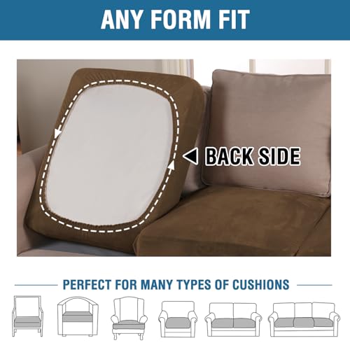 Velvet Stretch Couch Cushion Cover Plush Cushion Slipcover for Chair Loveseat Sofa Cushion Furniture Protector Seat Cushion Sofa Cover (Bronze Brown / 2 Cushion Loveseat)