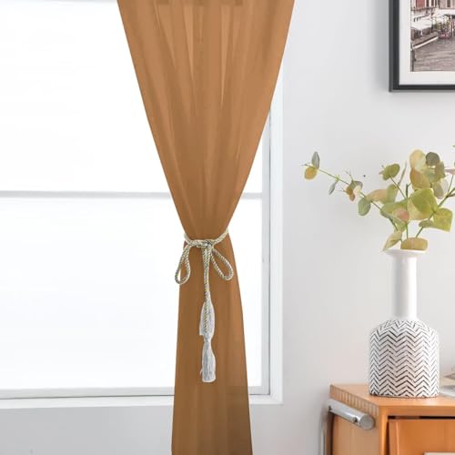 Basic Rod Pocket Sheer Voile Window Curtain Panels Light Brown 1 Pair 2 Panels 52 Width 90 Inch Long for Kitchen Bedroom Children Living Room Yard（Light Brown (Light Brown / 52"W x 90"L (Pack of 2))