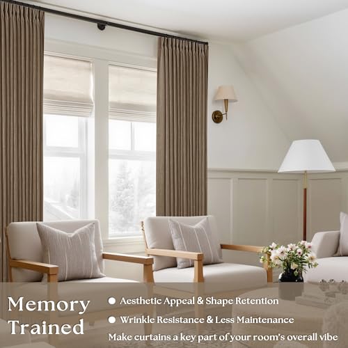 Dark Brown Linen Semi Sheer Pinch Pleated Curtains 108 Inches Long 2 Panels (Dutch Cocoa / 40"W x 108"L (Pack of 2))