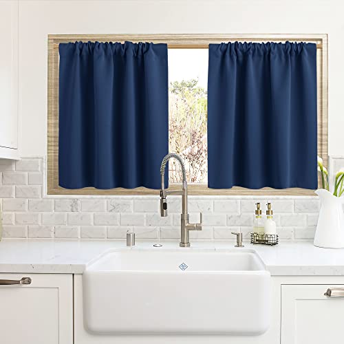 Cafe Blackout Curtains 24 inch Length for RV Camper Kitchen Window (Navy Blue / 42"W x 24"L (Pack of 2))