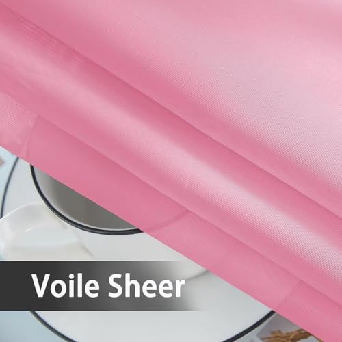 Solid Sheer Rod Pocket Curtain Voile Draperies 2 Panels White Beige Black Grey Coffee 52 Inch Width 45 Inch Long 1 Pair for Kitchen Bedroom Children Living Room Yard (Pink / 52"W x 45"L (Pack of 2))