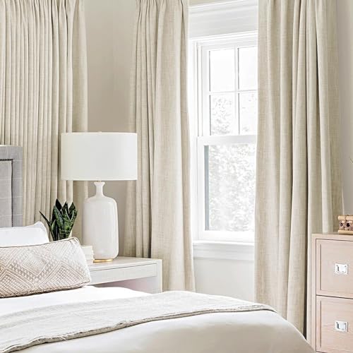 100% Blackout Linen Curtains for Bedroom 52x120 Inches Butter Cream (Butter Cream / 52"W x 120"L (Pack of 2))