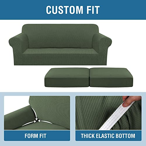 3 Piece Stretch Sofa Covers for 2 Cushion Sofa Couch Covers for Living Room Furniture Cover (Medium-XL / Bronze Green)