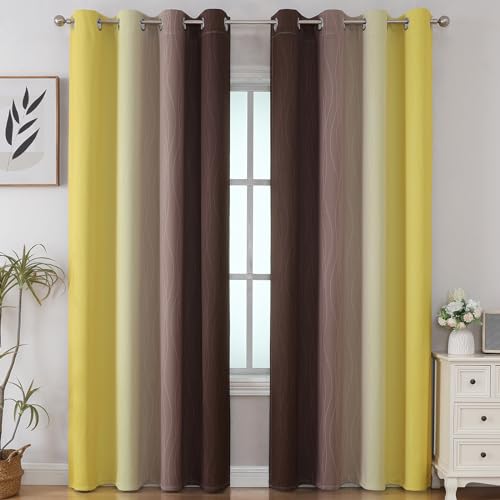 Brown and Yellow Blackout Curtains 52Wx96L Inch 2 Panels (Brown and Yellow / 52"W x 96"L (Pack of 2))