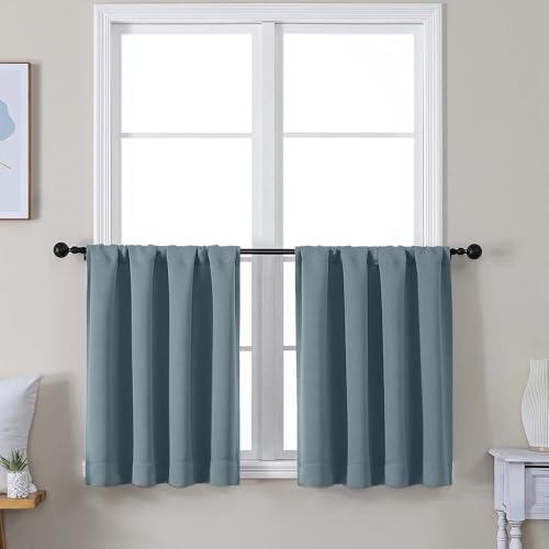 Ava Stone Blue Short 30 Inches Blackout Curtain 2 Panels Set (Stone Blue / 30"W x 30"L (Pack of 2))
