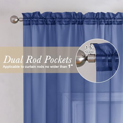 Royal Blue Sheer Curtains 54 Inch Length 2 Panels (Royal Blue / 42"W x 54"L (Pack of 2))