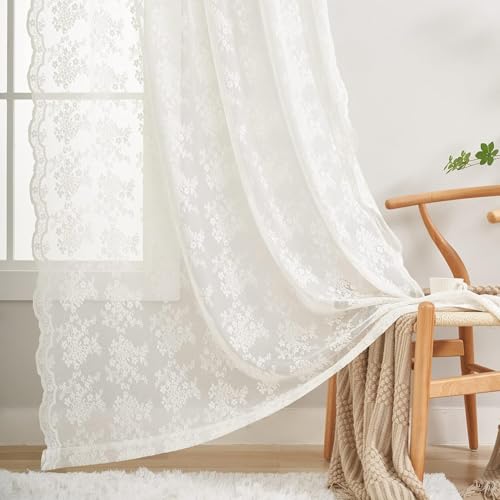 Vintage Lace Curtains 94 Inches Long (Ivory / 52"W x 94"L (Pack of 2))